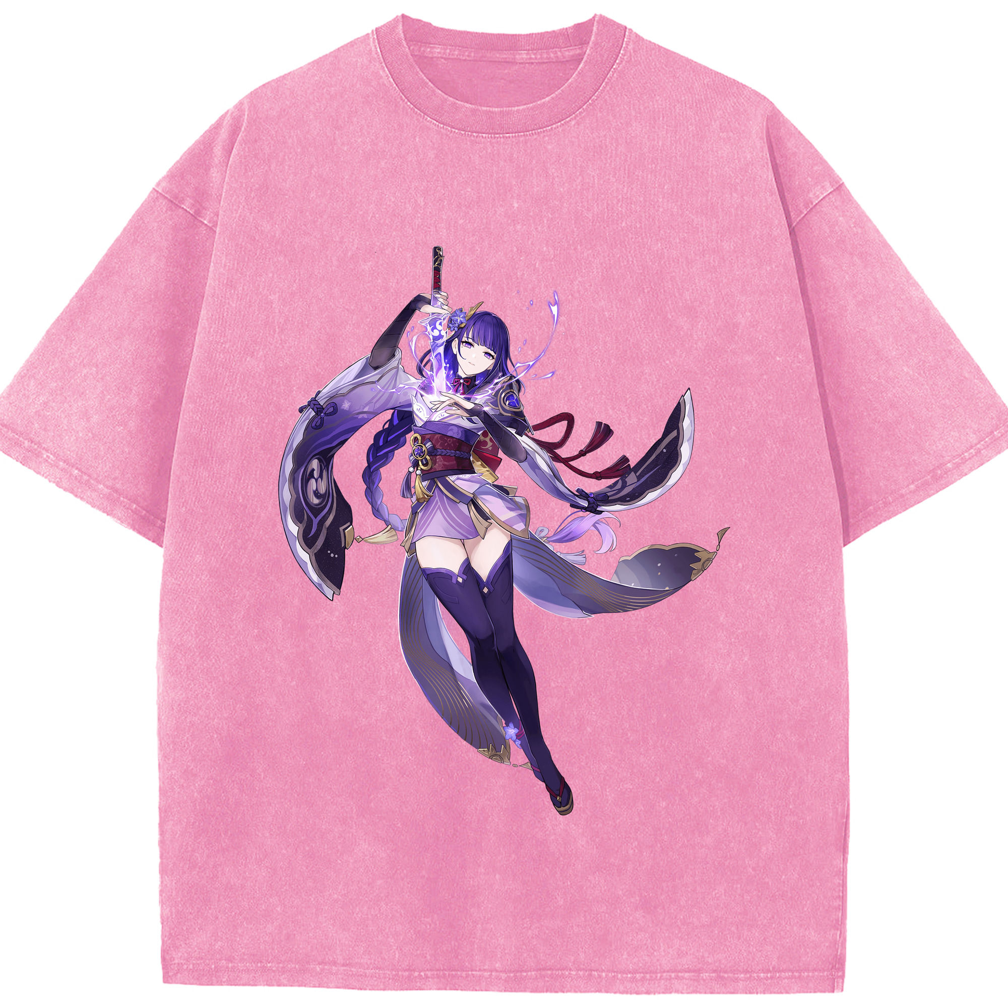 げんし神 雷電将軍 らいでんしょうぐん genshin Raiden Shogun 綿100% ヴィンテージ風 半袖Tシャツ（フロントプリント）
